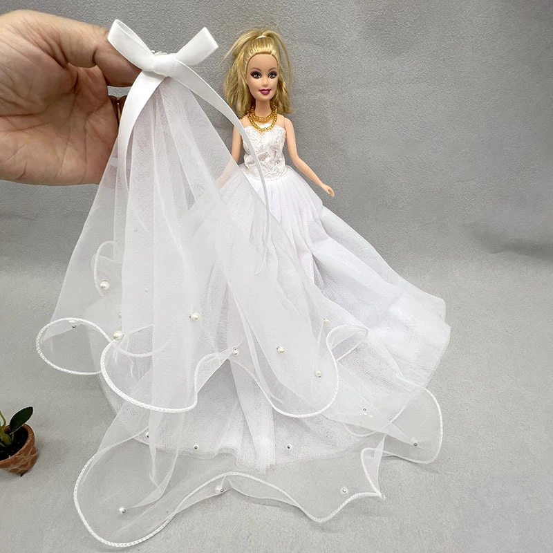 

Головной убор для куклы-супермодели 1/6, диаметр 50 см, жемчужная вуаль, двухслойная заколка-бабочка, головной убор феи-принцессы с белой жемчужной вуалью