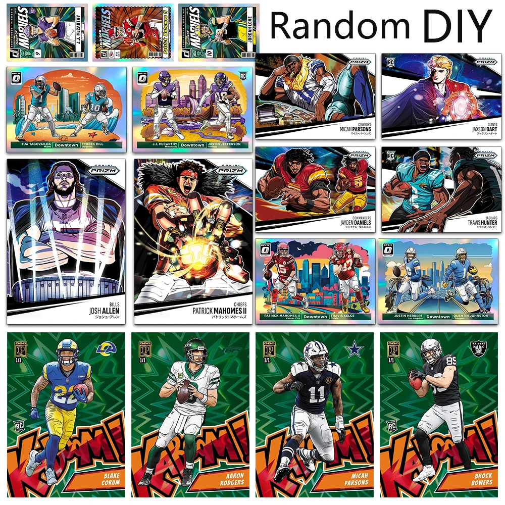 Rugby Collection cards DIY homemade downtown manga kaboom JAYDEN DANIELS PATRICK MAHOMES Colorful Flash Laser Holiday Gift