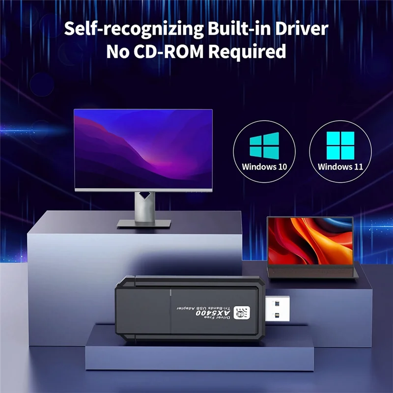 AX5400 Wifi Adapter USB Network Card Wifi 6E Tri-Band Dongle For Pc Desktops Laptop Windows 10 11 Driver Free
