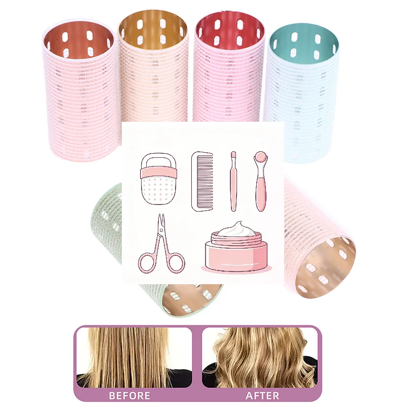 

Color Aluminum Core Self-adhesive Hair Roll 5*9cm Pure Nylon Hook And Loop Roller Self Grip Styling Hot Thermal Volume Curler