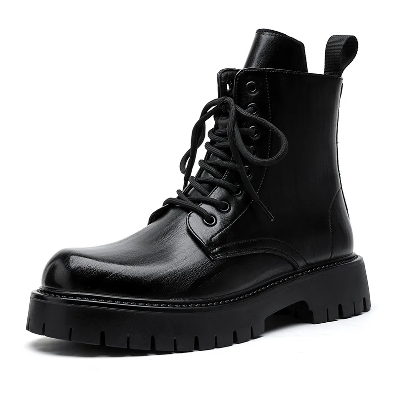 men fashion genuine leather boots lace-up black brown shoes cowboy platform boot big size handsome high motorcycle botas hombre - view 5