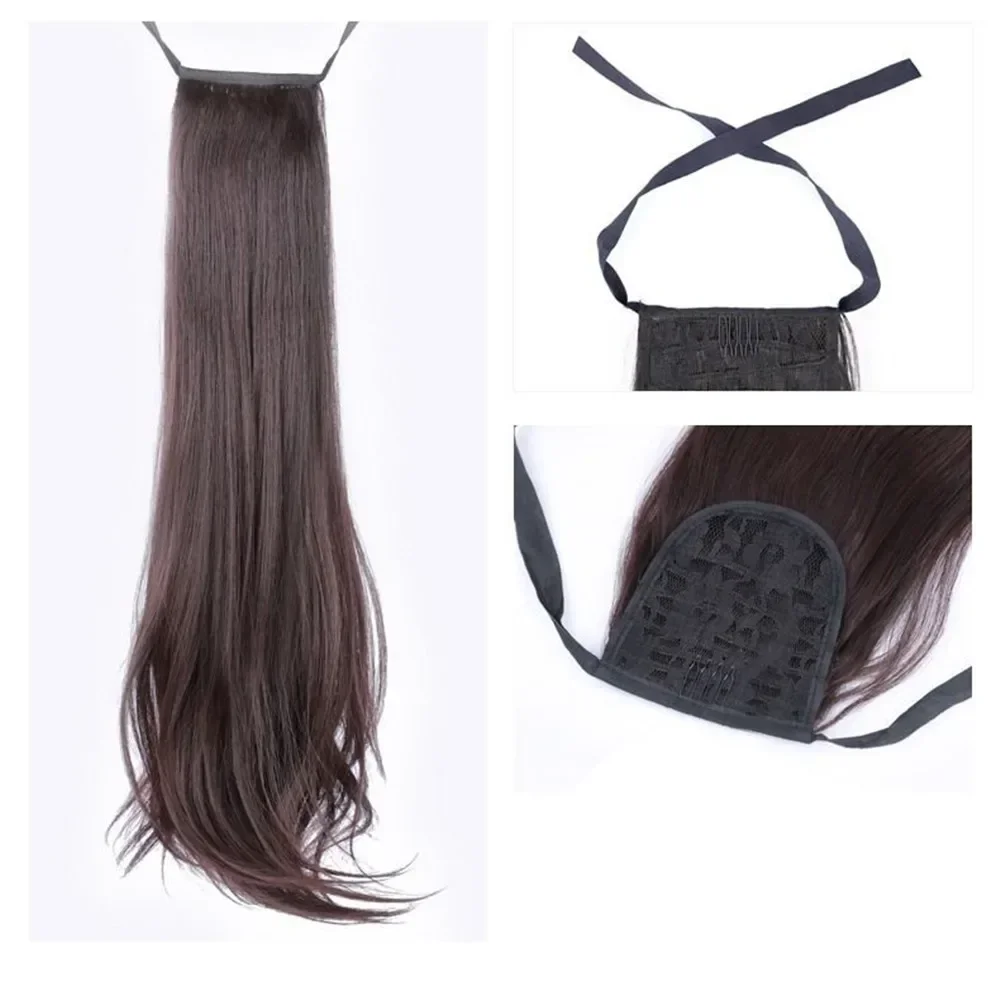 Parrucca donna 45cm parrucca sintetica naturale lunga coda di cavallo diritta tipo benda parrucca coda di capelli parrucca riccia pezzo estensioni