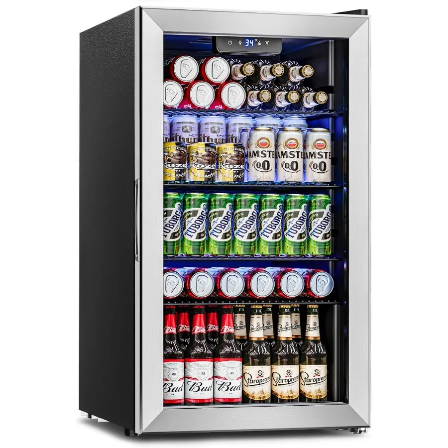 

Beverage Refrigerator Cooler with Glass Door for Drinks Soda Beer Wine - Compact 3.2 Cu.Ft Mini Fridge with 4 Adjustable Shelve