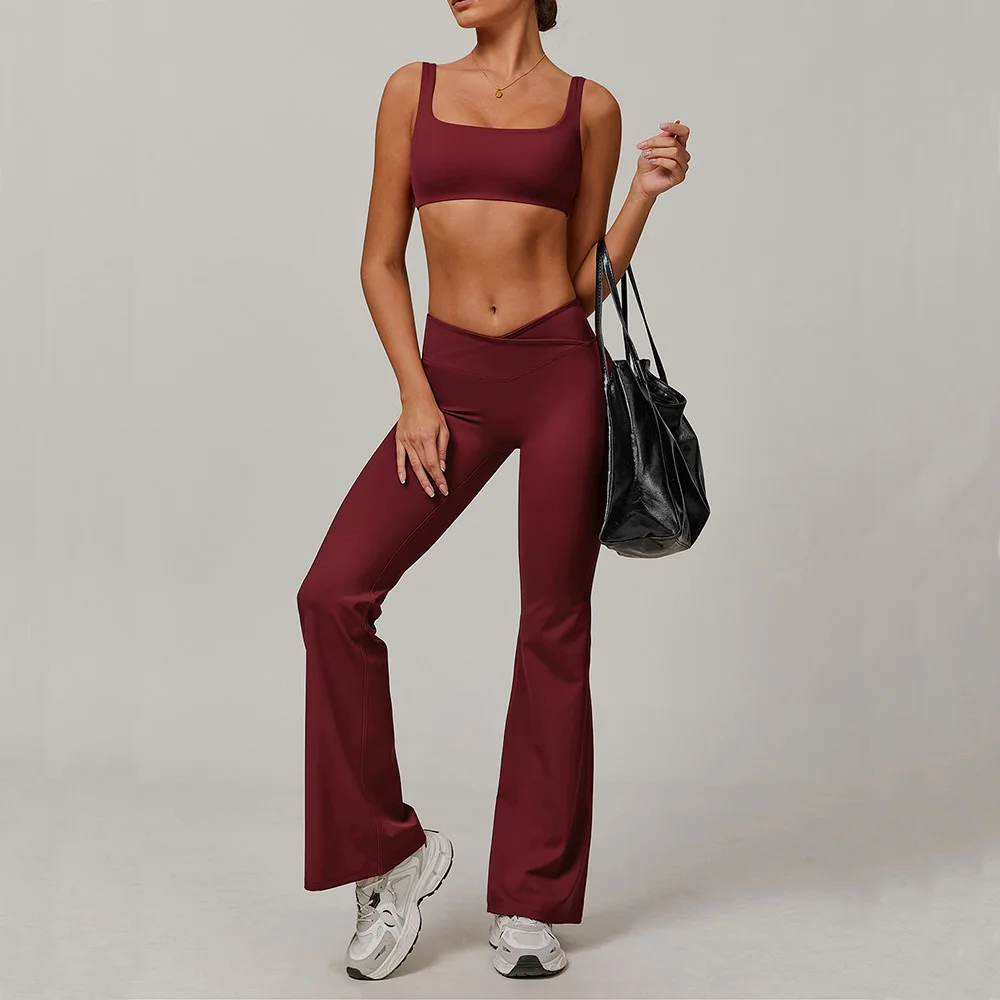 2PCS Yoga Suit Women Gym Set Flared Pants Suit Female Sports Fitness Suit Running Push Up Workout Sportswear Women Tracksuit