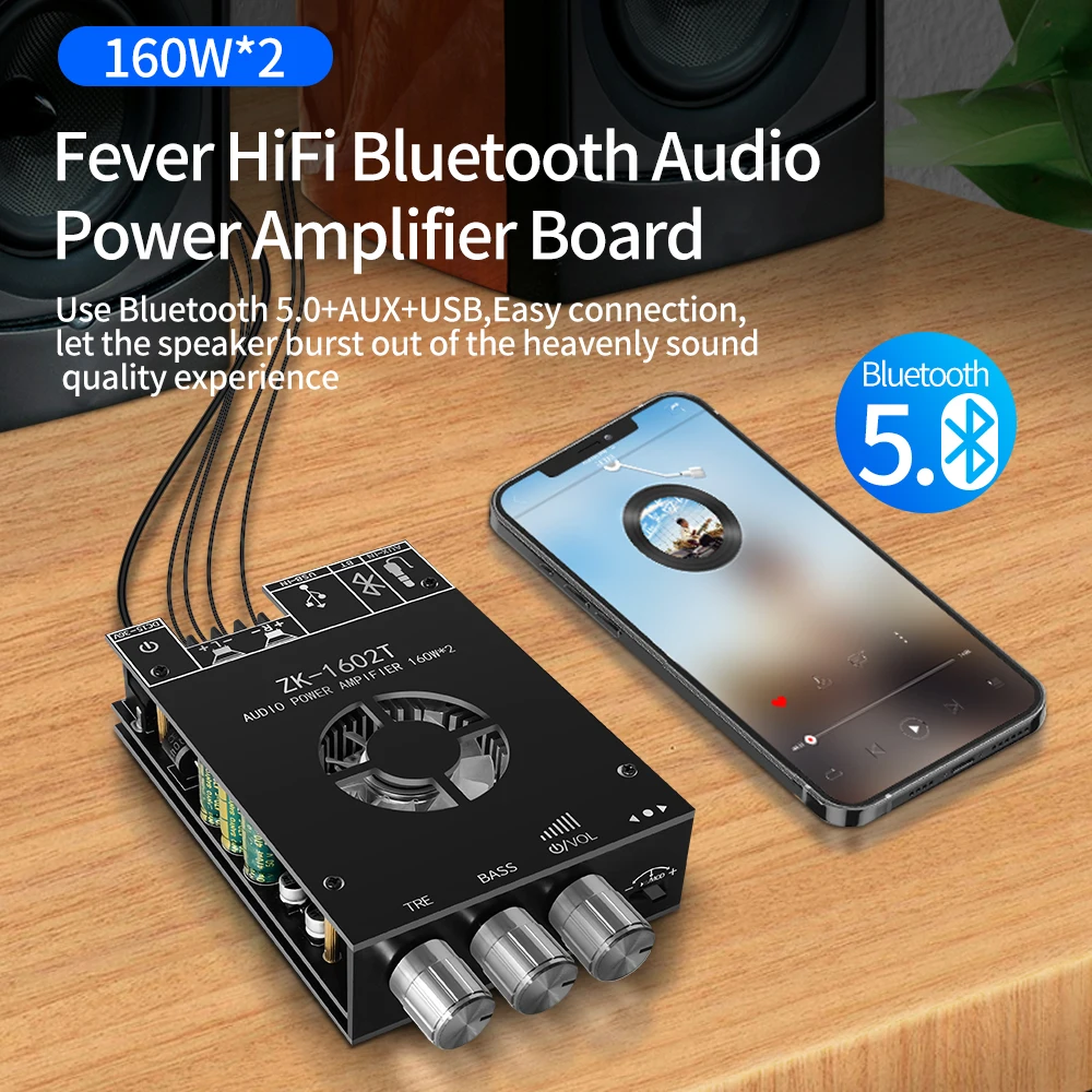 

ZK-1602T 2*160W TDA7498E Bluetooth 5.0 Subwoofer Amplifier Board 2.0 Channel High Power USB Audio Stereo Amplifier Board AMP