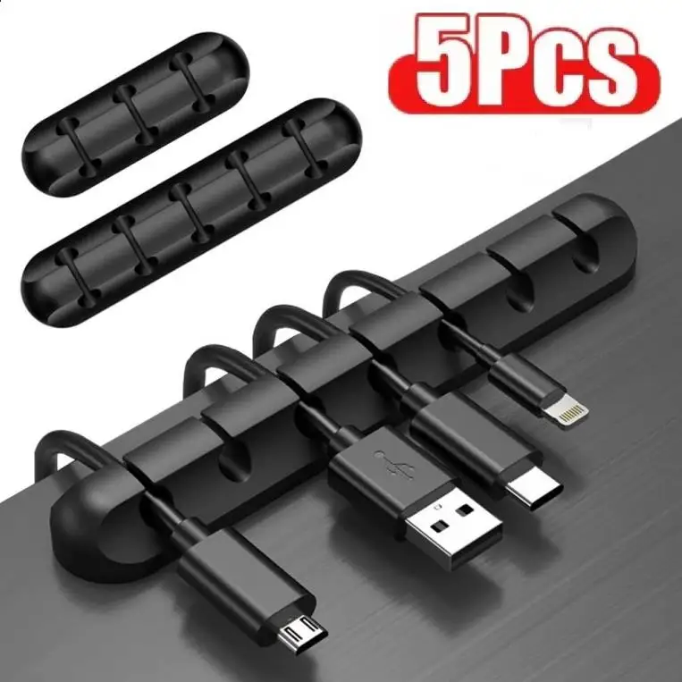 

5PCS Cord Organizer Silicone Cable Winder Cable Management USB Holder Wire Cord Clips Holder For Mobile Phone