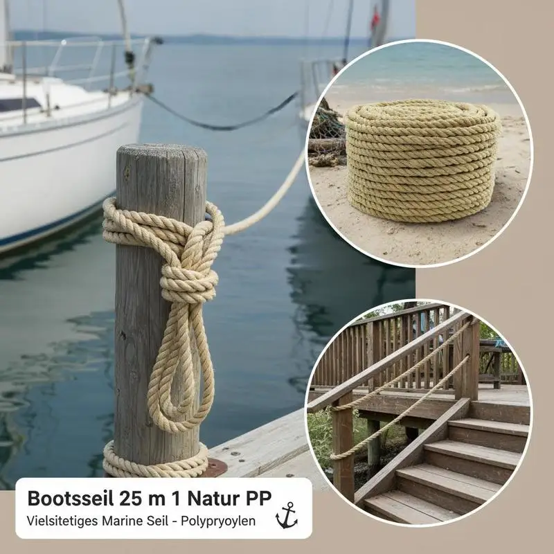 Corde de bateau en polypropylène naturel de 10 mm sur 25 m, tressée résistante à l'abrasion, idéale pour l'amarrage maritime et les liaisons extérieures.