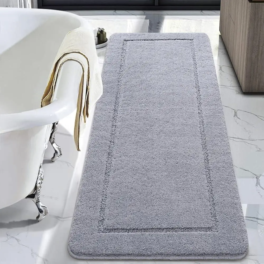 Luminous Non Slip Bathroom Rug Extra Soft Absorbent Microfiber Mat High Pile Plush Shower Runner Machine Washable TPR Backing