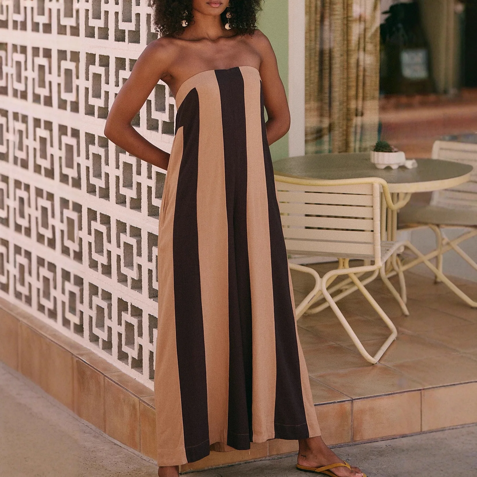 Cross-border foreign trade European and American striped sexy loose fashion jumpsuit