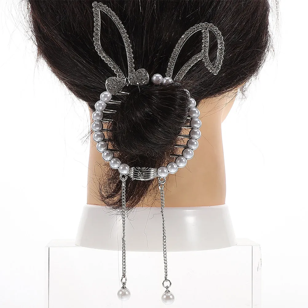 

2Pcs Bunny Ear Hair Bun Holder Clips for Girls Lightweight Cute Ponytail Buckle Hair Accessories Daily Use Parties Performances
