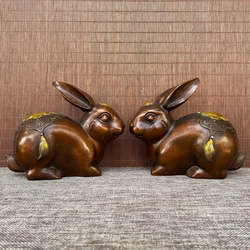 

Позолоченный бронзовый кролик орнамент двенадцать зодиакальный кролик богатство кролик украшение дома кролик талисман ностальгический ретро