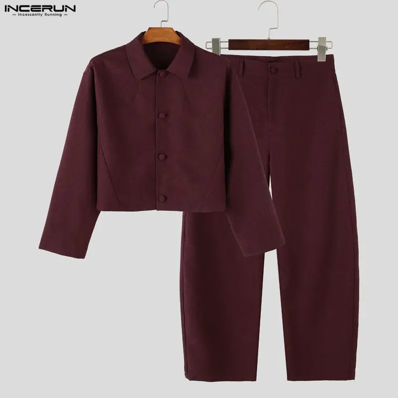 Men's Sets Solid Color Streetwear Long Sleeve Crop Jackets Pants Two Piece Sets Casual Tracksuits Men Matching Sets INCERUN 2026
