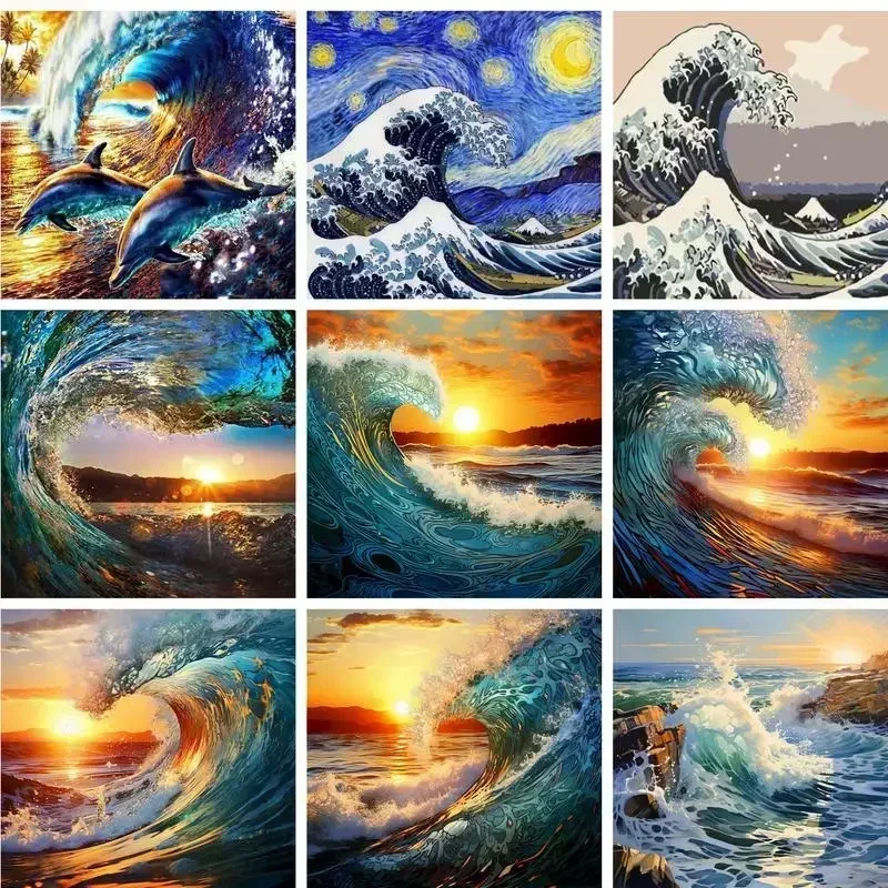 

131684 Frame Diy Painting By Numbers Kits For Adults Famous Picture Waves Landscape Paint By Number Coloring Acrylic Paint