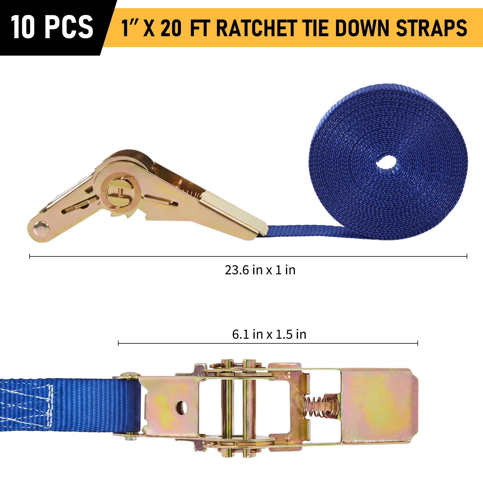 10 Pack 1" x 20' Ratchet Straps Heavy Duty, 1760lbs Break Strength Endless Ratchet Strap, NO Hook, Tie Down Straps for Motorcycles, Goods, Luggage image 3