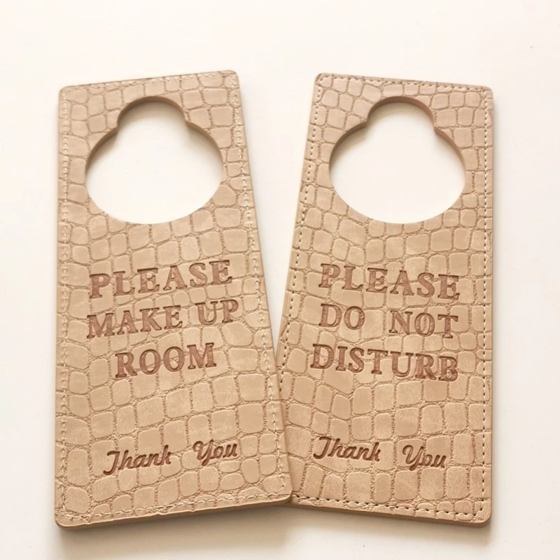 Do Not Disturb Brand Hotel Rooms Office Lounge Door Listing Cleaning PU Leather Tip Brand MAKE UP ROOM Leather Signage Wholesale