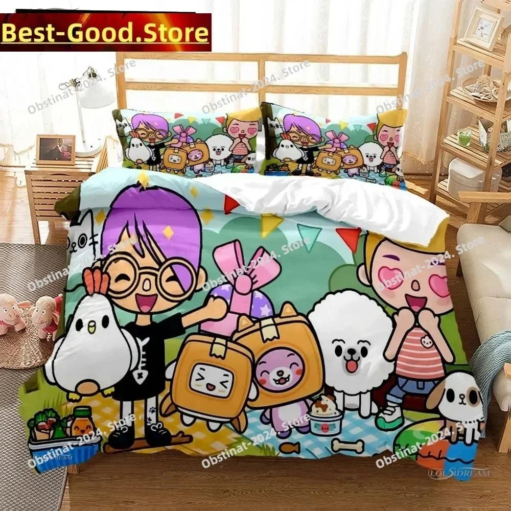 

L-Lankybox Animated Movie All Season Bedding Set Printed single Comforter Quilt Duvet Cover Pillow Case 3 Pieces Kids Adult Size