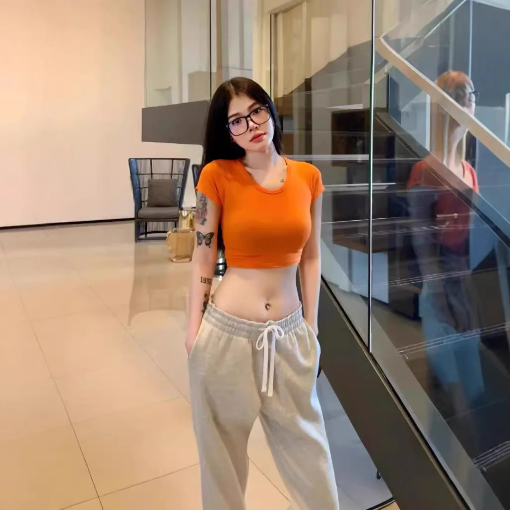 Gym Sports Korean Fashion Crop Tops Women Sexy Slim Yoga T-shirts Vintage Y2K Kpop Goth Tees Shirts Cheap Clothes Woman Tshirts