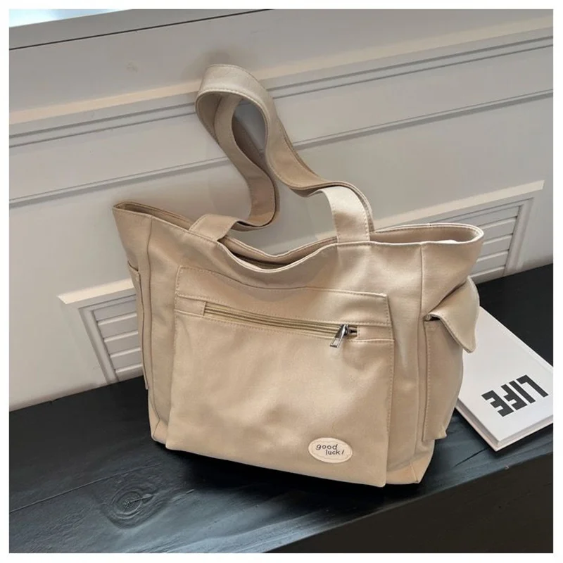 Korean Style Women Casual Tote Large Capacity Reusable Canvas Tote Bag Shopping Bag High Quality Casual Handbag Shoulder Bag