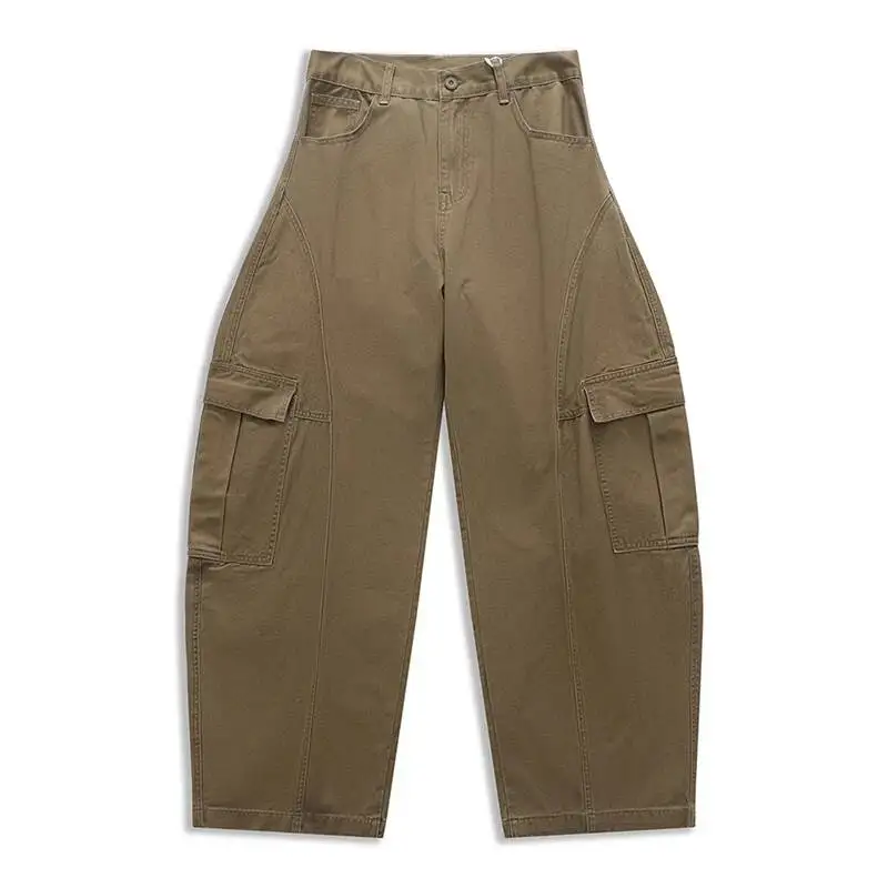 Men's Multi Workwear Pocket Cargo Pants Khaki Wide Leg Baggy Fit Casual Streetwear Premium Casual Trousers 6NPJ