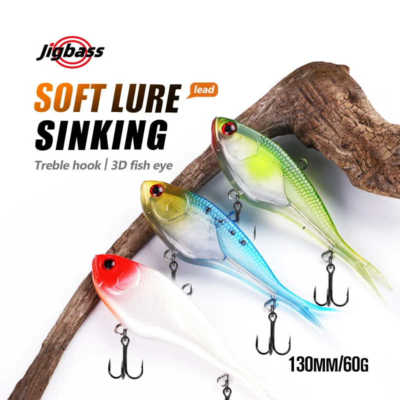 

Jigbass 130MM 60G Soft Fishing Lures Artificial Bait Sinking Silicone VIB Sinking Crankbaits Spinner Bass Swimbait