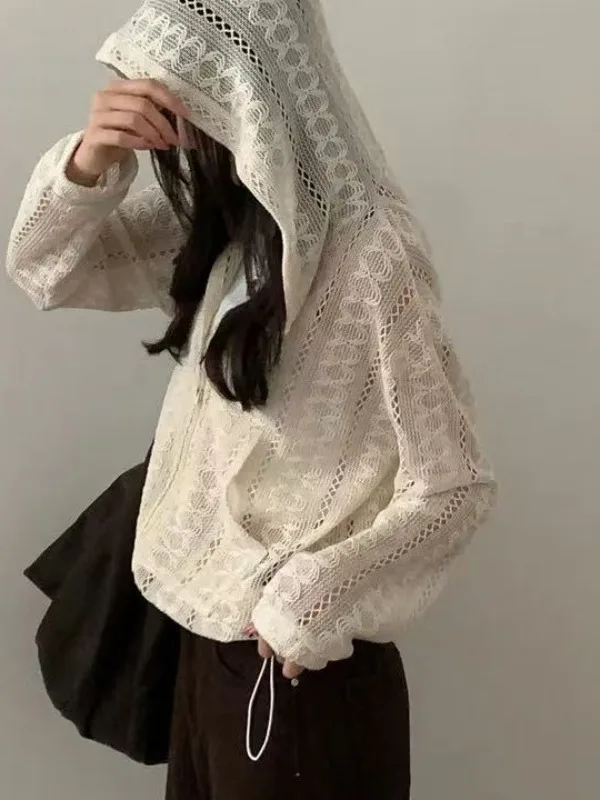 Faionable Gestrickter Kapuzenpullover mit Reißverschluss für Damen, lockere Passform, Polyesterfaser, lang, Sve irt, koreanischer Stil, schick, vielseitiger Sinn für Design