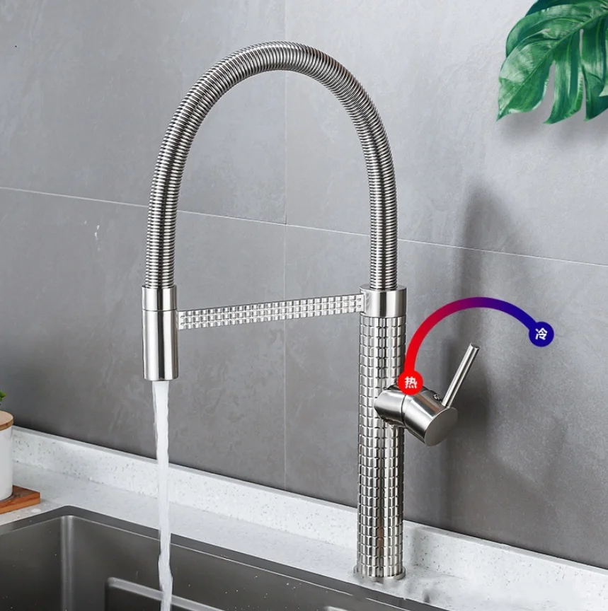 Spring faucet, household cold and hot water, brass, swivel, pull-out, extendable, vegetable washing basin, sink, washing pool