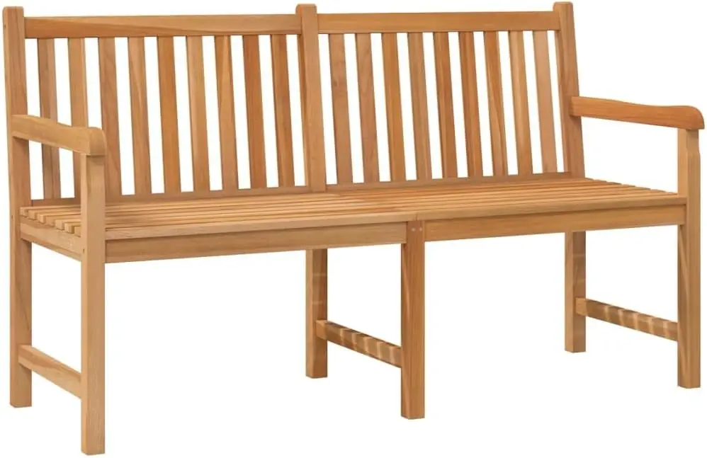 

Patio Bench - 59.1" Length, Solid Teak Wood, Fine Sanded, Waterbase Finish, Weather Resistant, Garden Furniture, Outdoor Seating