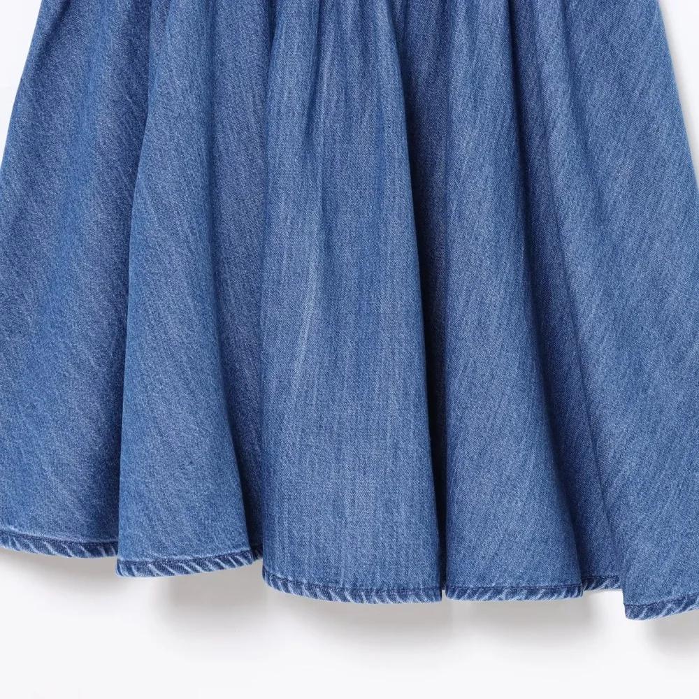 فستان من قماش الدنيم بحاشية واسعة وخصر بدون أكمام وياقة مربعة وسحاب خلفي فستان صيفي جديد للسيدات