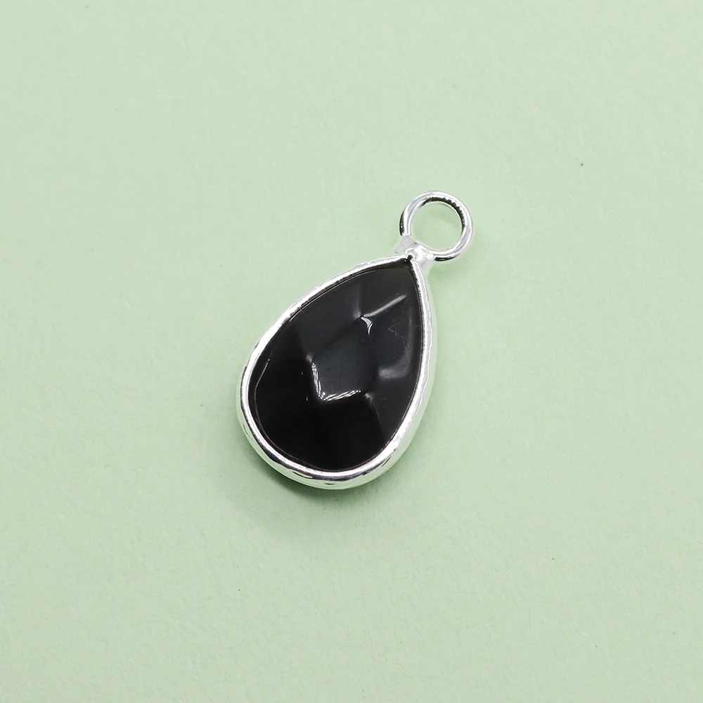 natural-stone-crystal-black-agate-polished-teardrop-shaped-single-hole-bezel-pendant-diy-jewelry-accessories-for-necklaces
