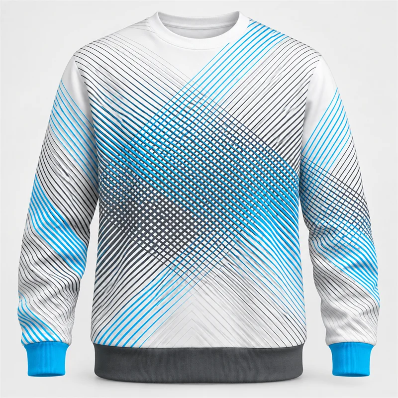 Abstract Sports Sweatshirt Men Gradient Circuit Ladder Neon Loop Chevron Print Crewneck Long Sleeve Casual Athletic Pullover