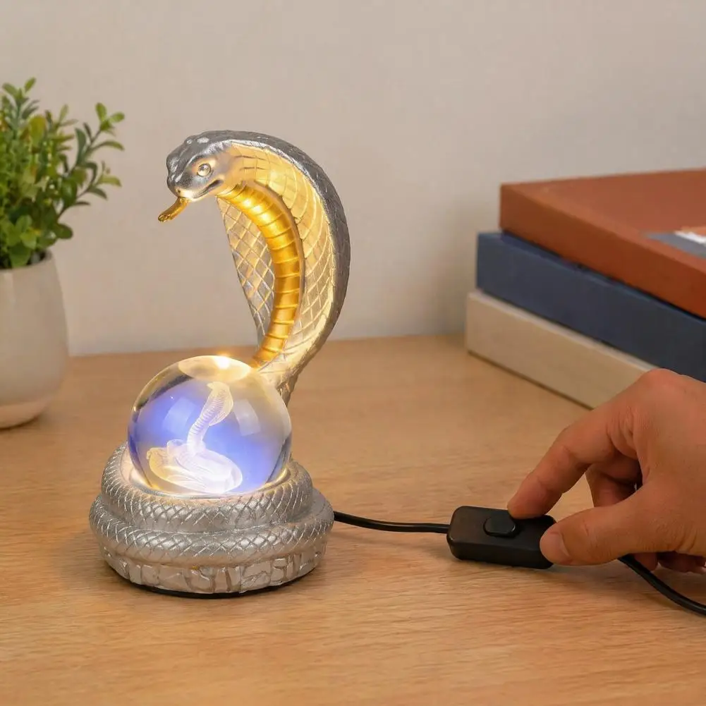 Snake Decor Desktop Ornament Snake Shaped Resin Desk Lamp Led Rgb Color Changing Table Light Faux Ball Night Lamp for Bedroom