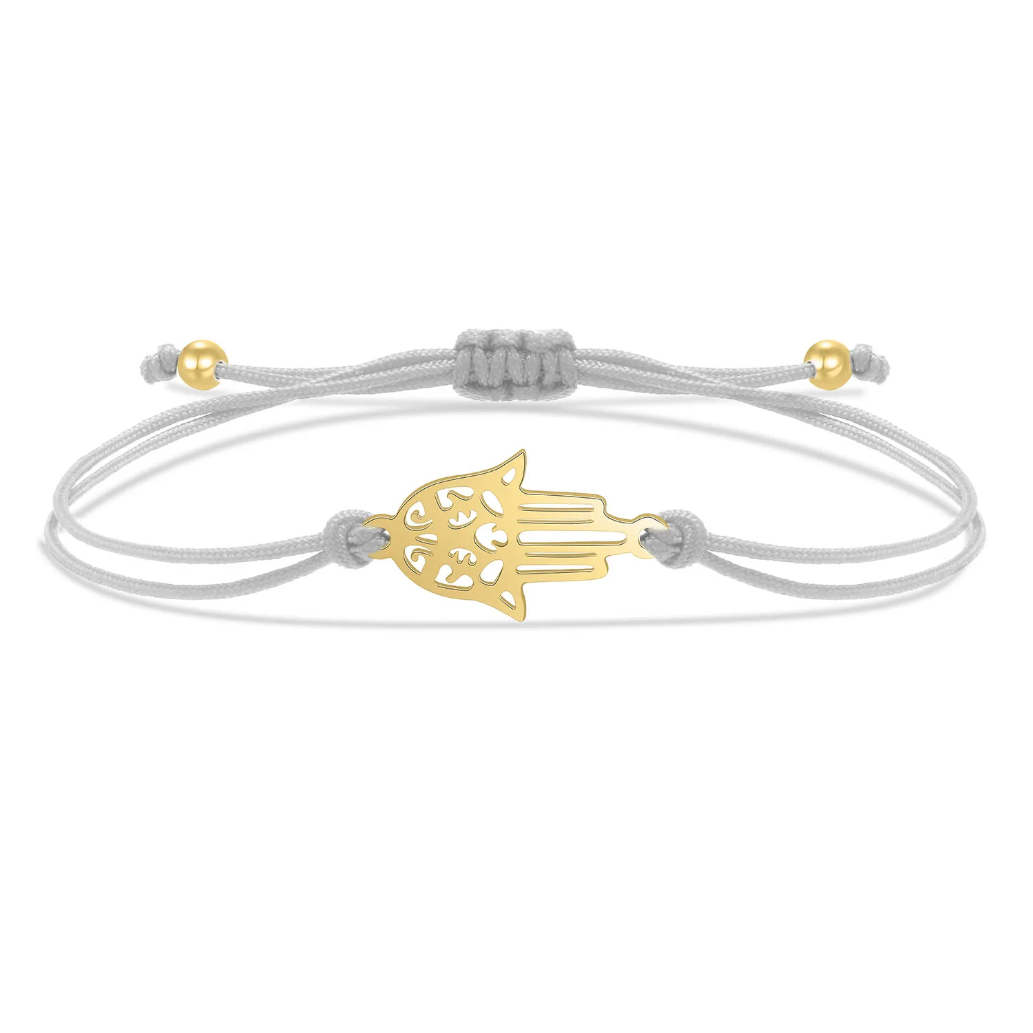 Gold-plated Stainless Steel Hamsa Hand Of Fatima Lucky Charm Bracelet Women Grey Red Black String Handmade With Love Jewelry