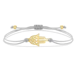 Gold-plated Stainless Steel Hamsa Hand Of Fatima Lucky Charm Bracelet Women Grey Red Black String Handmade With Love Jewelry