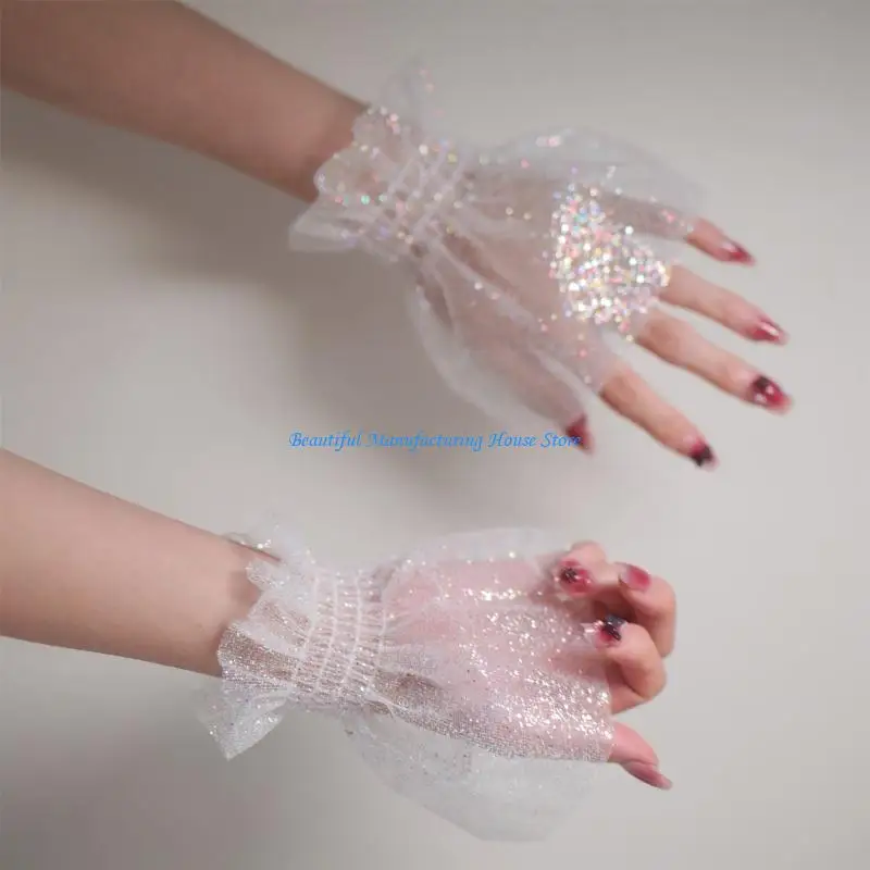E56A Polsini versatili con maniche elastiche, bordi decorativi in ​​pizzo per fotografia, struttura in nylon morbido e