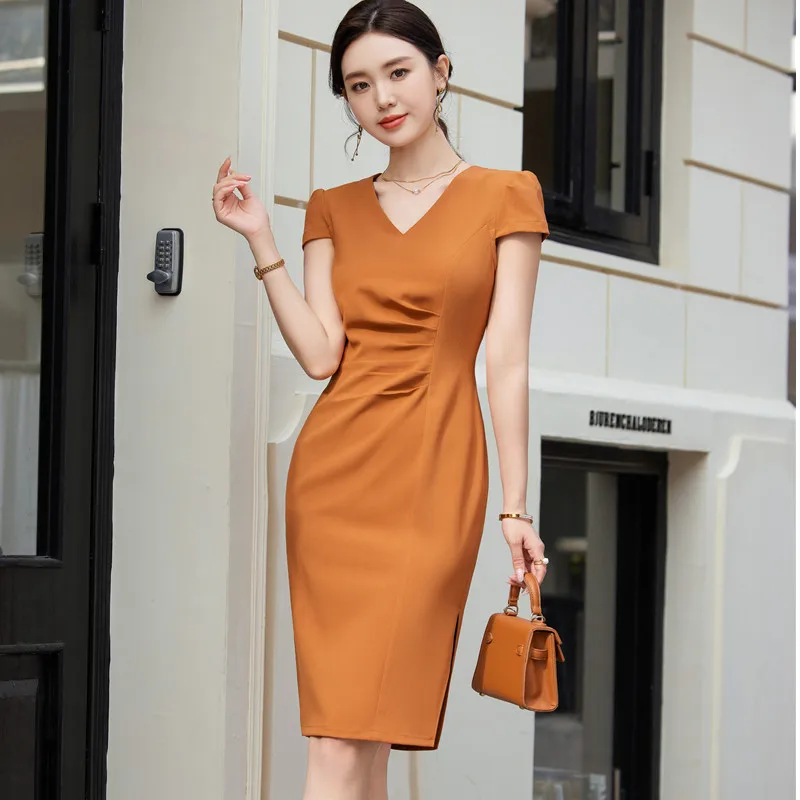 NAVIU Fashion Office V Neck Female Dress New Summer Slim Waist Elegant Evening Women Dresses Birthday Party Dress