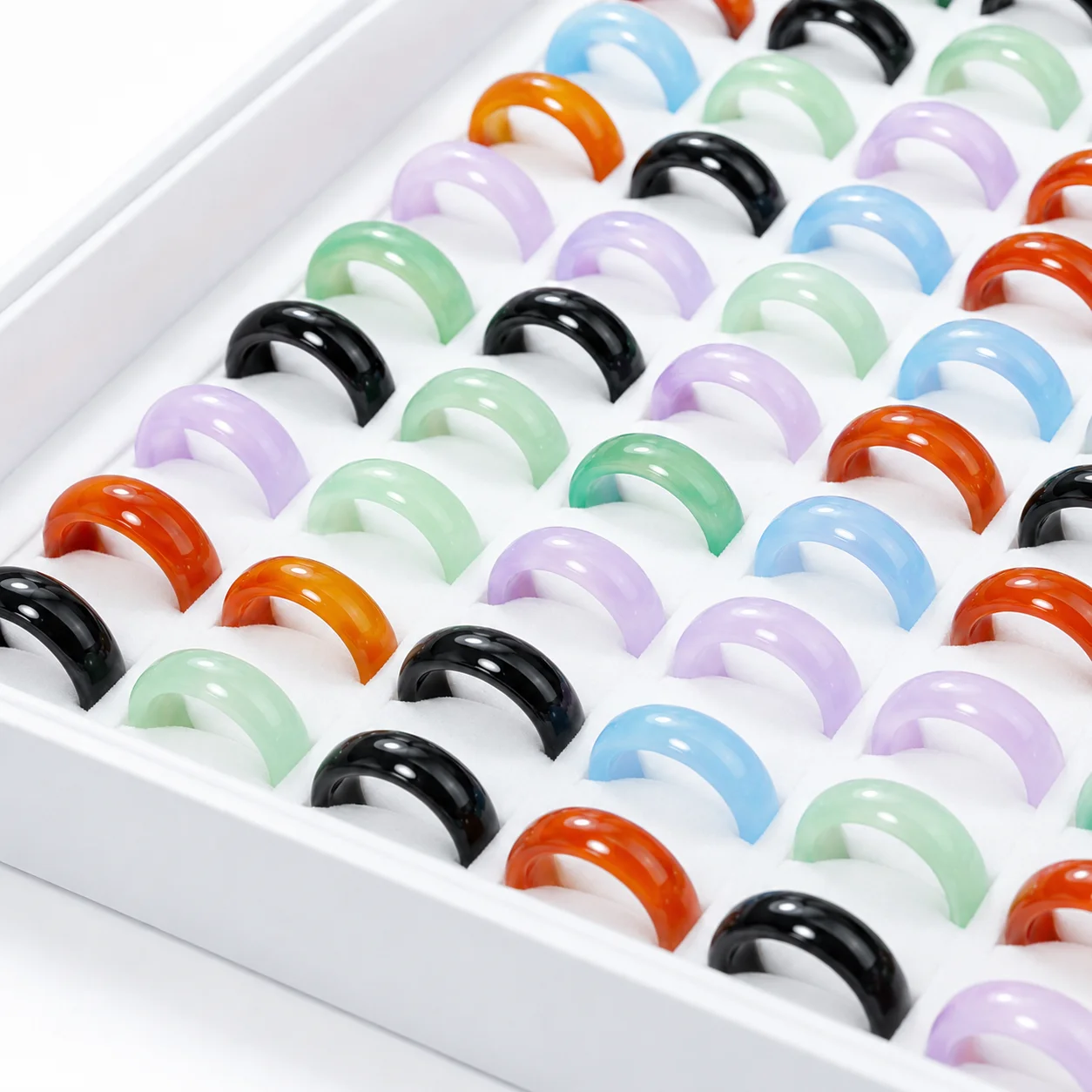 50 Stück mehrfarbige Karneol-Kristall-Achat-Ringe für Damen, modischer Natur-Schmuck, Großpackungen, gemischte Farben, PF4020 – Detail 4