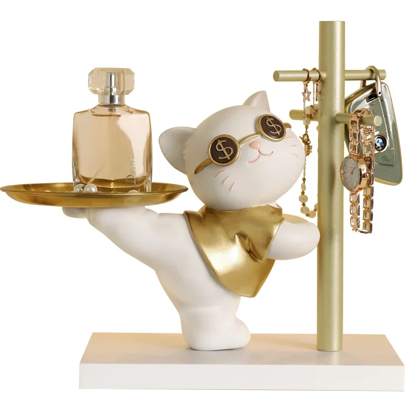 Lucky Cat Entrance Key Storage Ornament Home Furnishing Living Room Tray Ornament