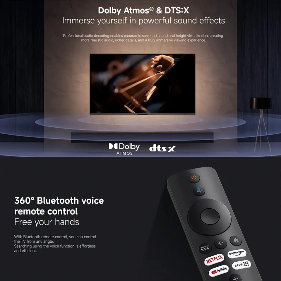 Xiaomi TV Stick 4K 2da Gen, Streaming portátil, Netflix, WiFi 6 de doble banda, Google Assistant, BT5.2 Smart TV Dongle, Control remoto por voz Bluetooth 360° Google TV 5
