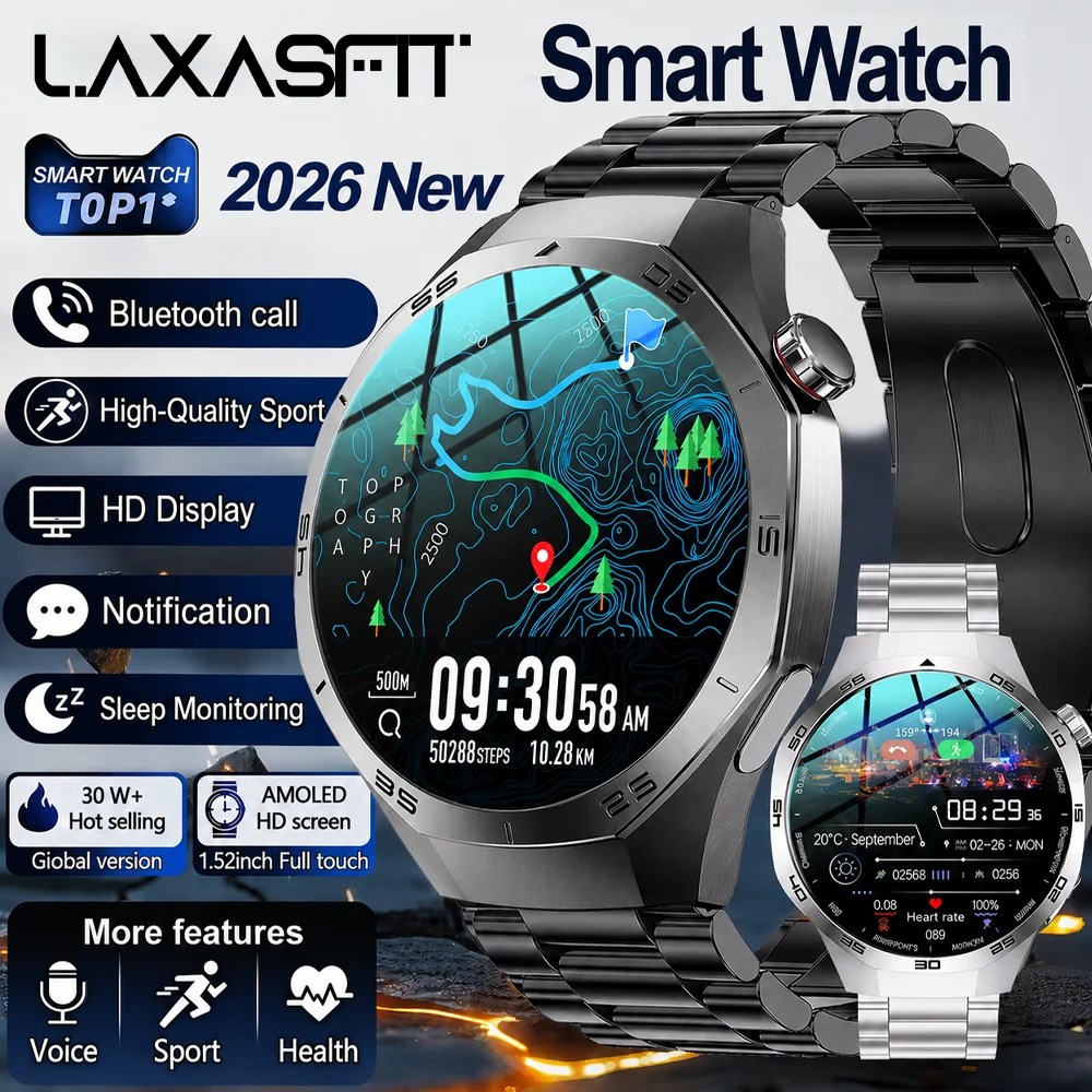 LAXASFIT 2026 New Smart Watch Men's 1.52 HD Screen Bluetooth Talk Heart Rate Monitor Men Women NFC Outdoor Sports Smart Watch