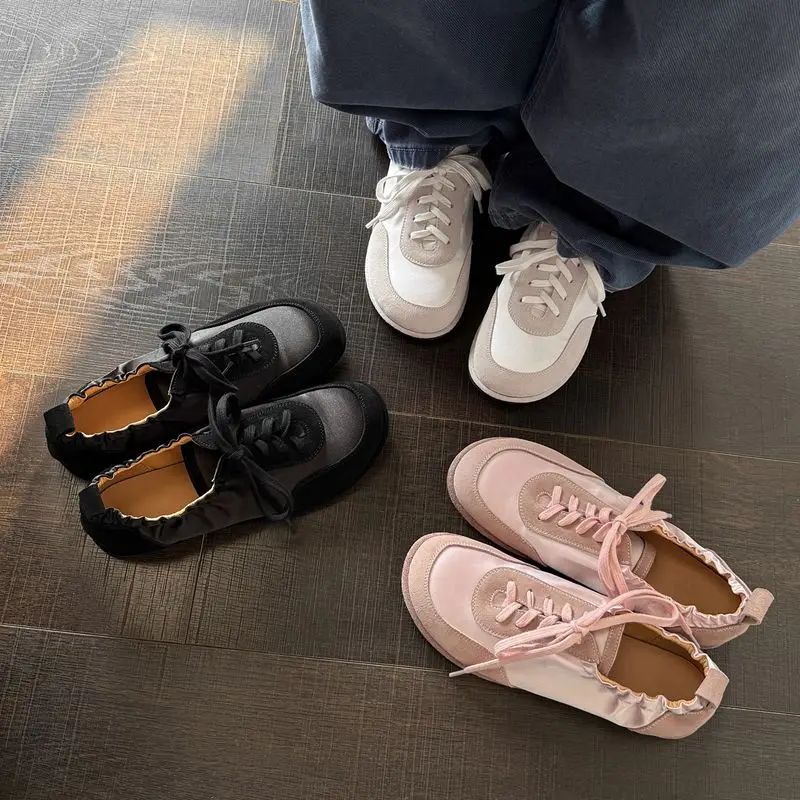 ANOVISHANA Elegant Cow Suede Leather Sneakers Women Round Toe Lace Up Mixed Color Soft Non Slip Leisure Female Footwear Autumn