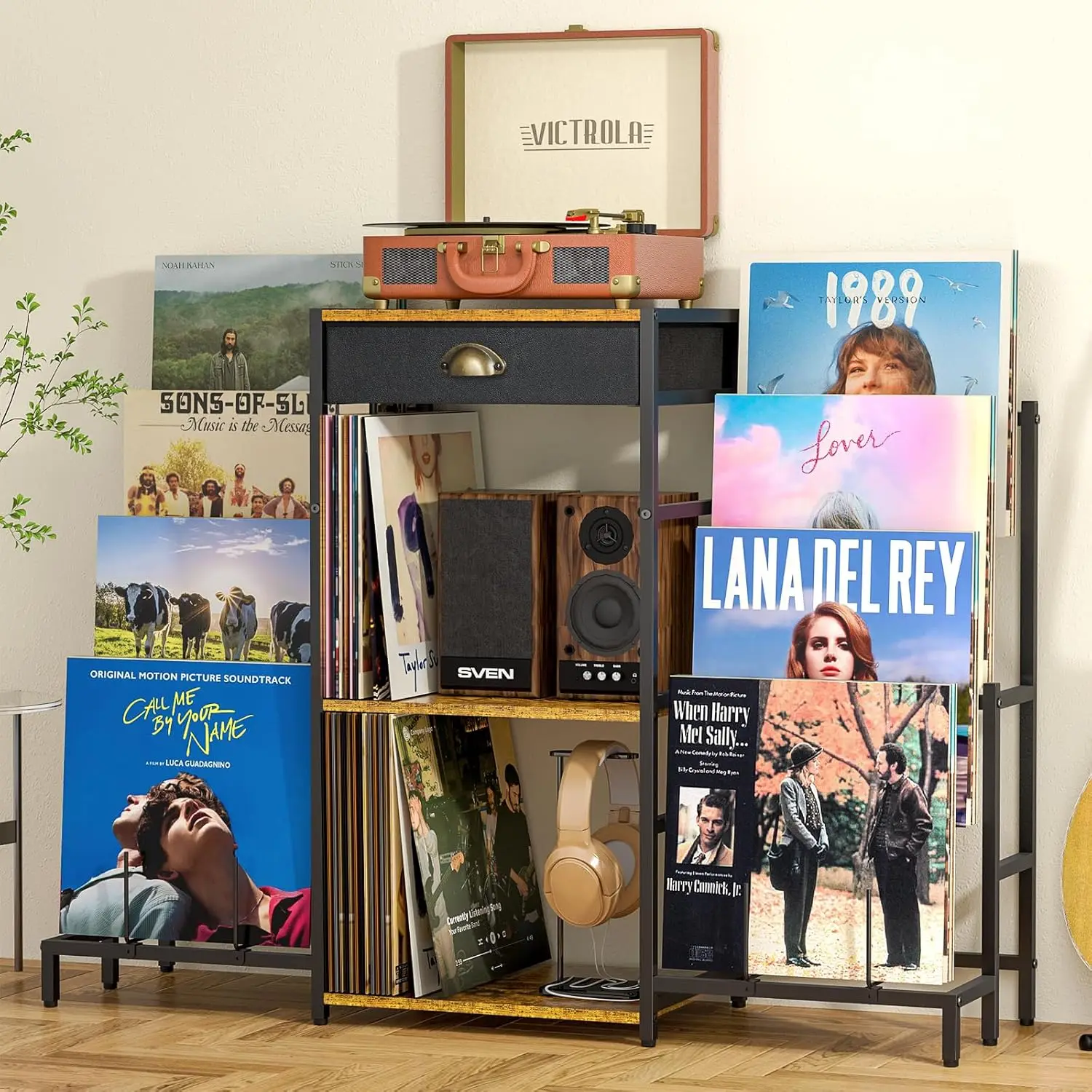 

Record Player Stand with Vinyl Storage, 8-Tier Display Shelf for Up to 200 Albums, Turntable Cabinet for Living Room