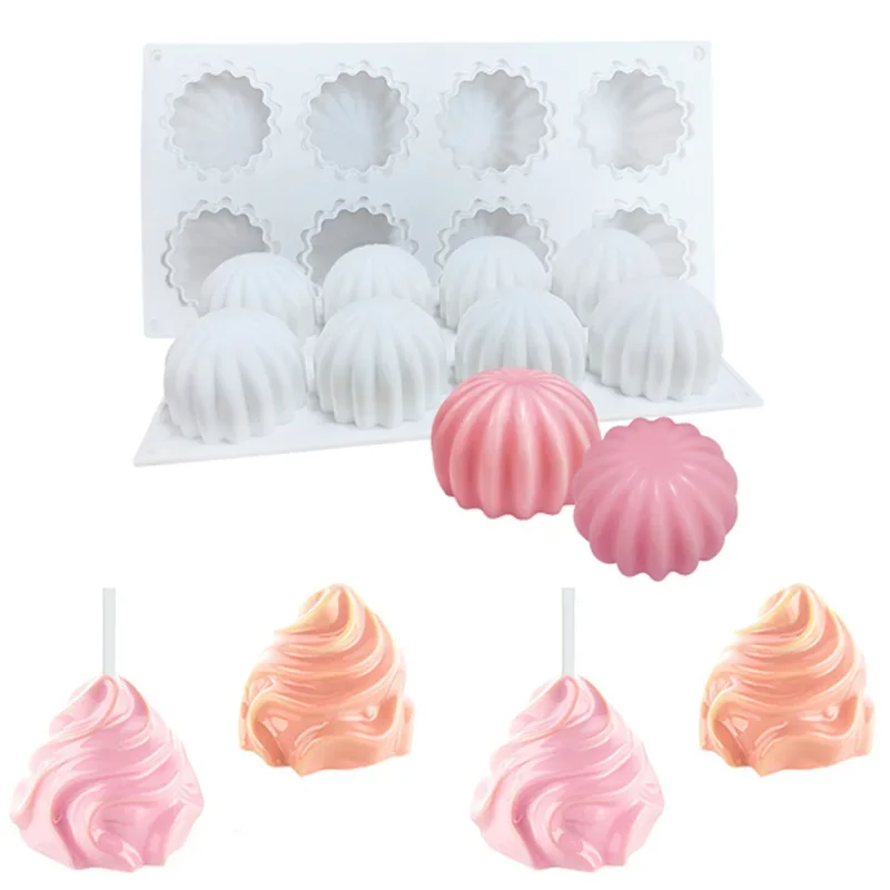 Molde de vela de silicone com bola listrada, espiral, forma de sorvete, aroma, molde de silicone, faça você mesmo, suprimentos para fabricação de velas, sabão, ornamentos de gesso
