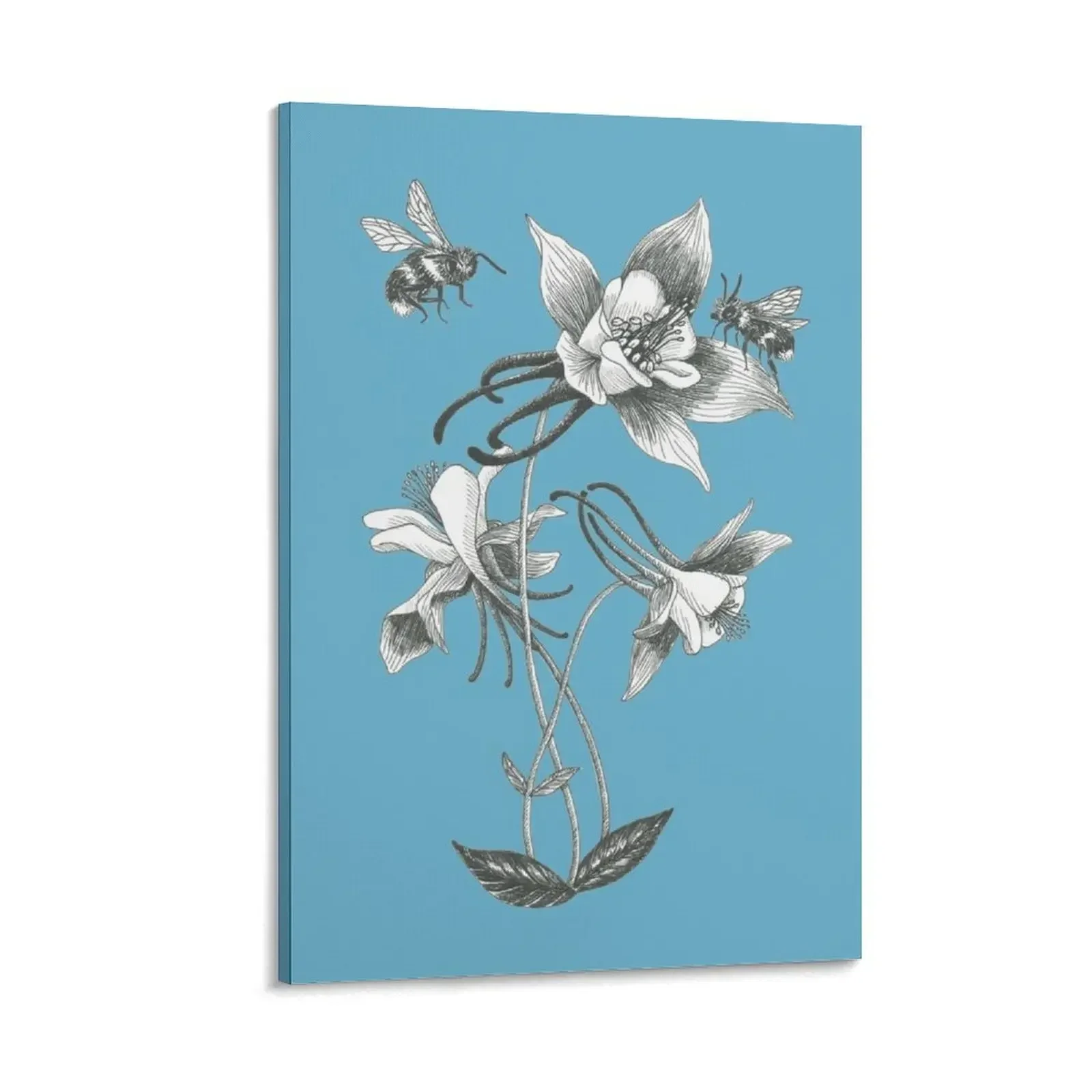 

bees on mountain flowers with turquoise blue background Canvas Painting art mural Decoration for home Decoration for bedroom
