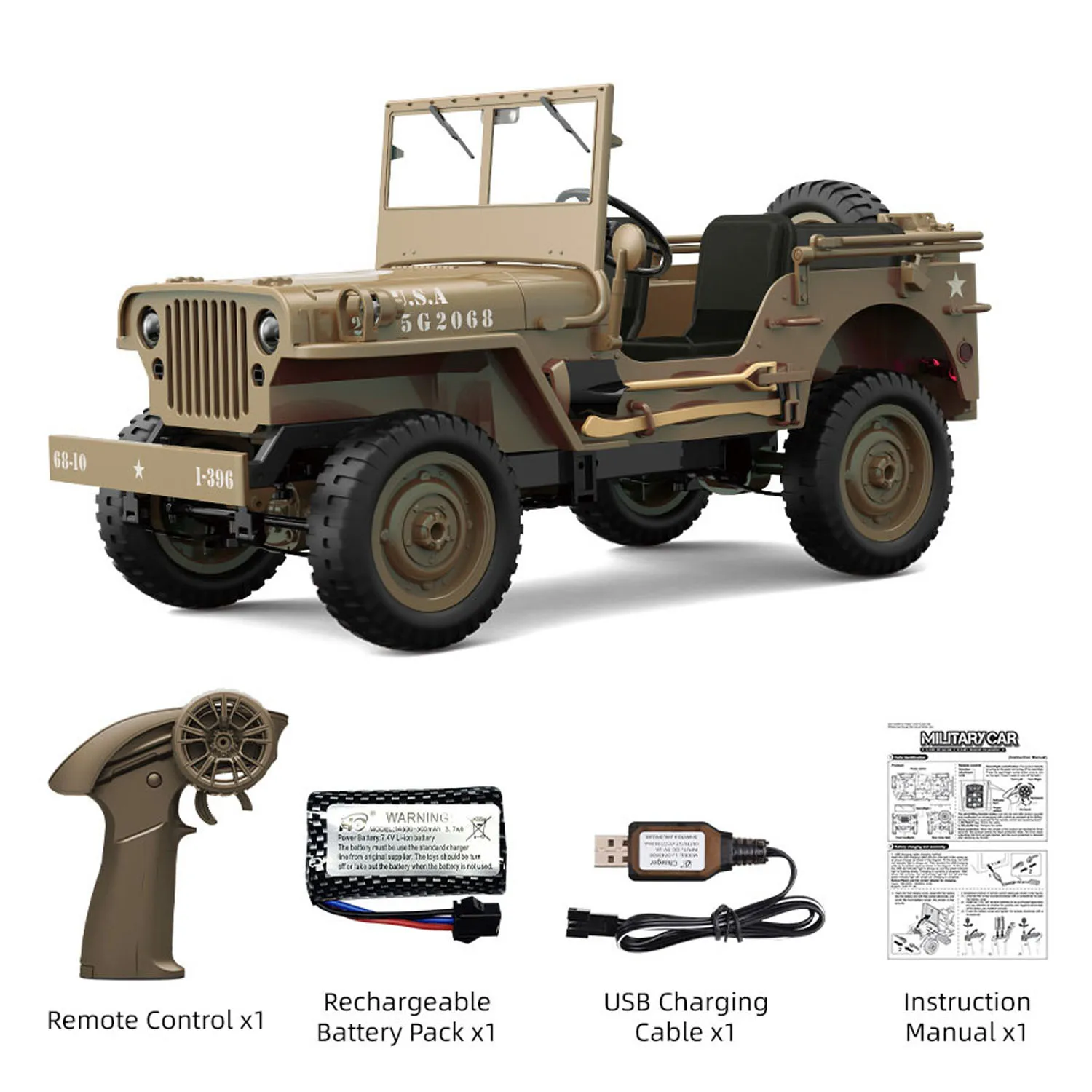 

JJRC 1/10 Radio Control Off Road Car C8815 4WD RC Crawler Military Truck Model Climbing Vehicle RTR Battery LED Lights 280 Motor