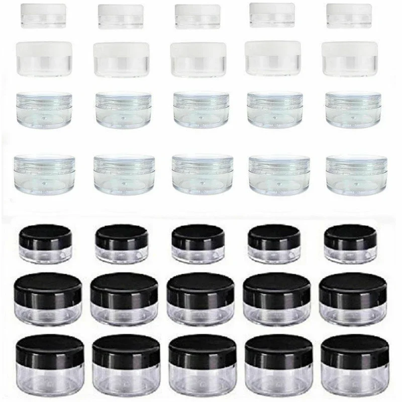 20pcs 3g-20g Empty Clear Plastic Sample Container Cosmetic Jar Lotion Nail Make Up Powder Pot