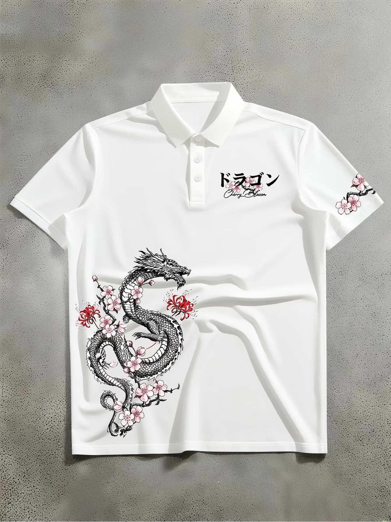 2026 new fashionable casual polo shirt Japanese style, ukiyo-e dragon print polo short sleeved shirt