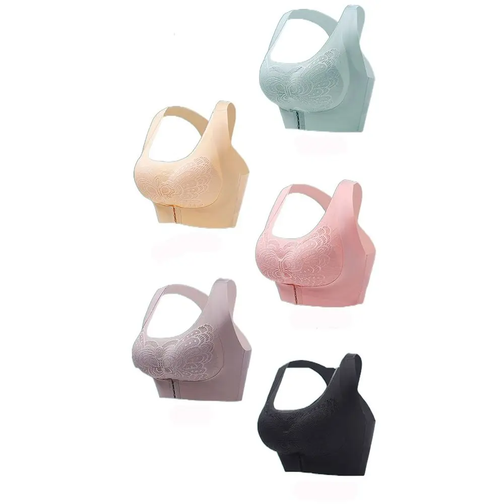 Back Solid Color No Steel Ring Crop Top Breast Pad Seamless Push Up Bra Tank Top Front Closure Bra Gathered Bra