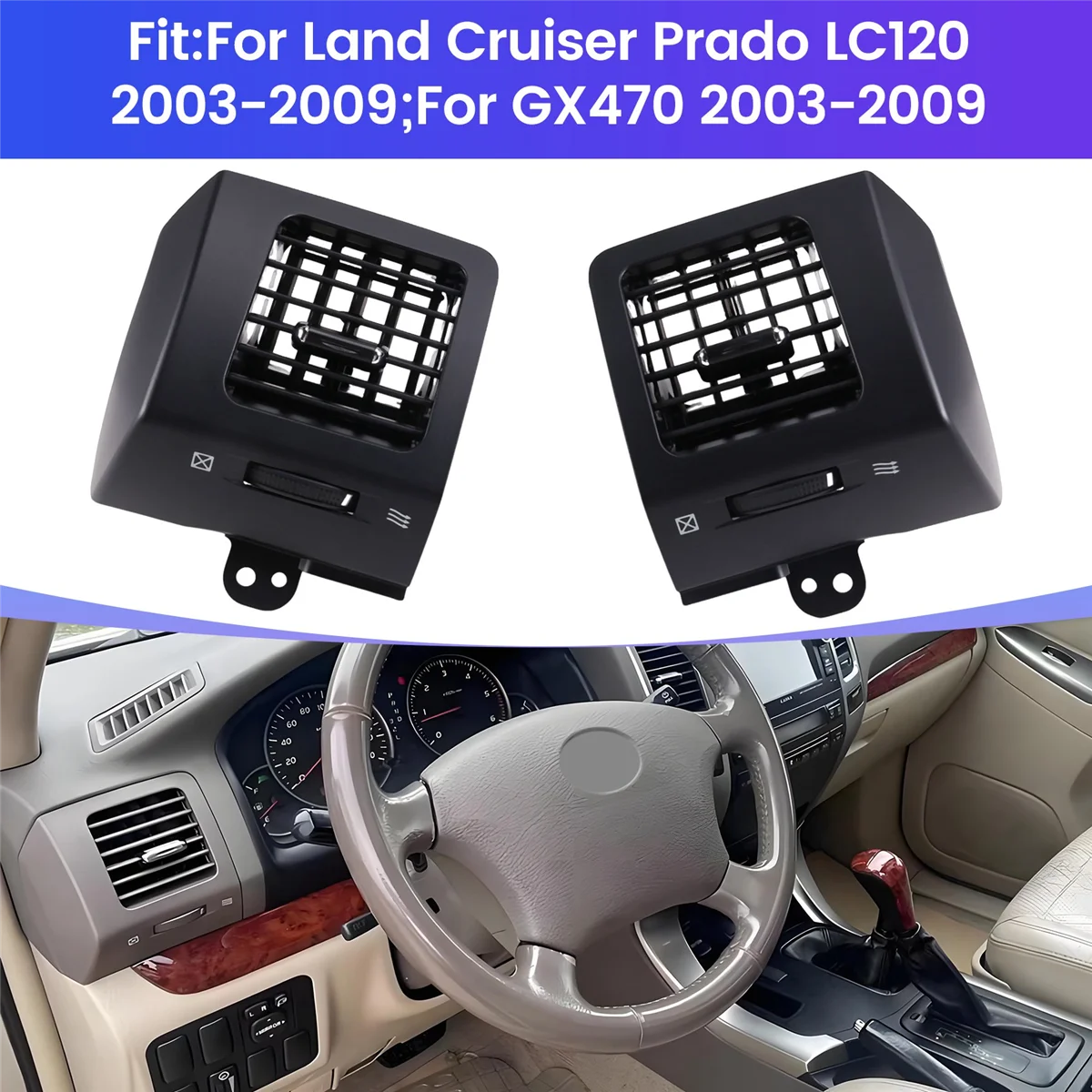 Решетка кондиционера на приборной панели для Toyota Land Cruiser Prado 120 Lexus GX470 2003-2009 (B) -T45C