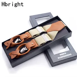 3.5X125 6 Clips Leather Men Suspenders Male Casual Suspensorio Button-end Trousers Strap Jockstrap Hombre Suspensorios