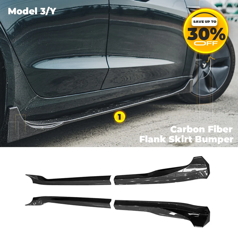 For 2017-2023 Tesla Model 3 Model Y Side Skirt Carbon Fiber Pattern ABS Plaion Rocker Panel car accstic Extensessories